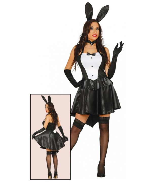 Tuxedo Bunny Costume Womens Black Playful Rabbit Fancy Dress