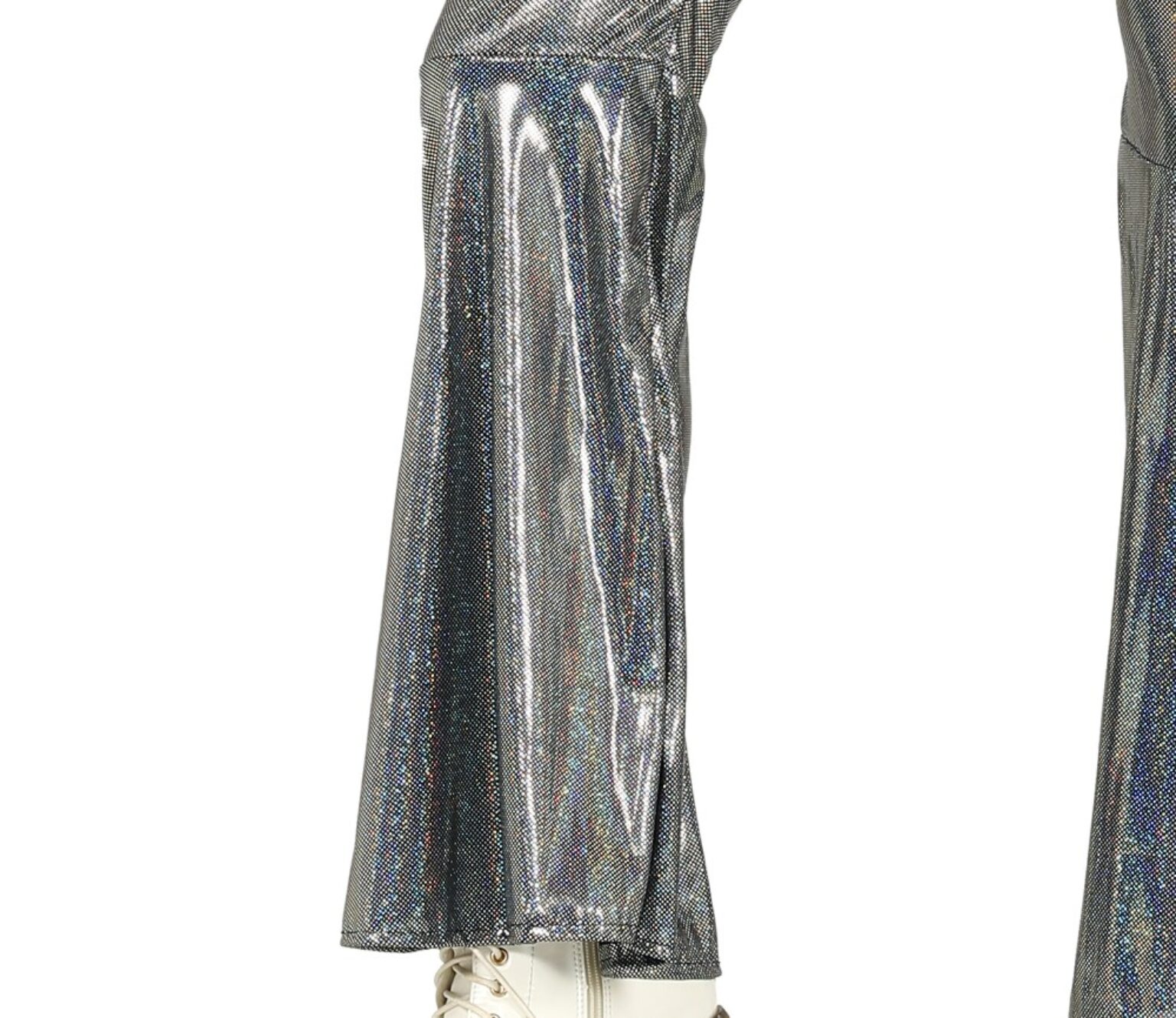 silver disco jumpsuit trouser leg